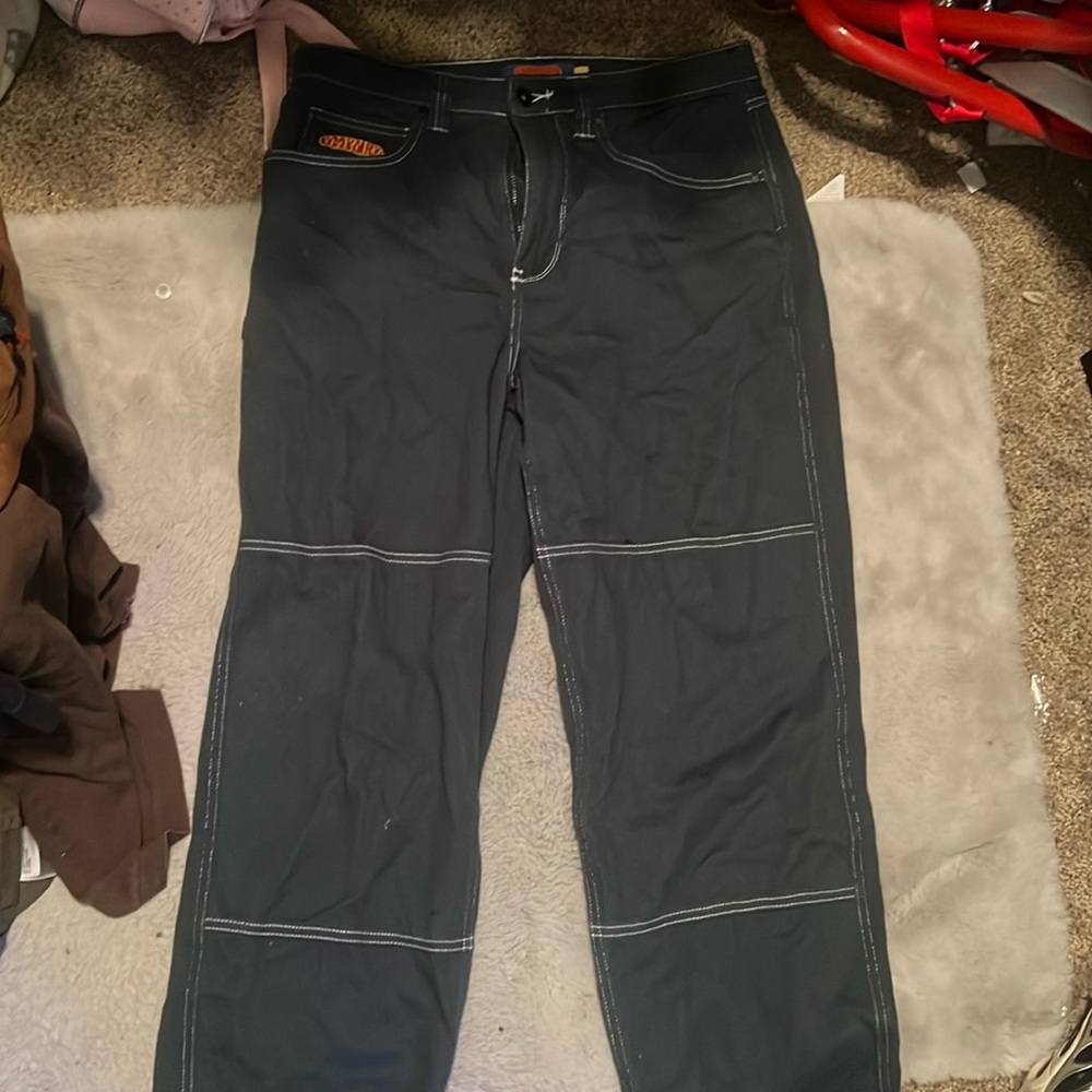 Green denim unisex pants